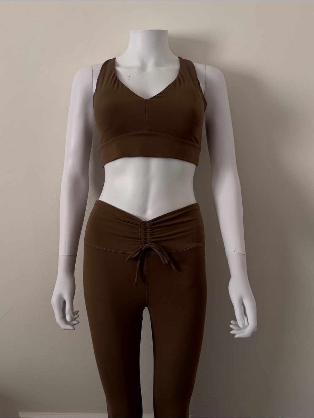 Athleta Brown V-Neck Sports Bra and High-Waist Leggings Set